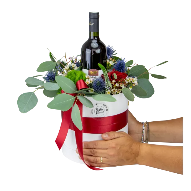 Box flowers & wine